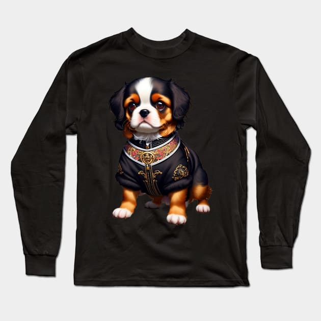 Cocker Spaniel in Black and Gold Traditional Gwanbok Hanbok Long Sleeve T-Shirt by fur-niche